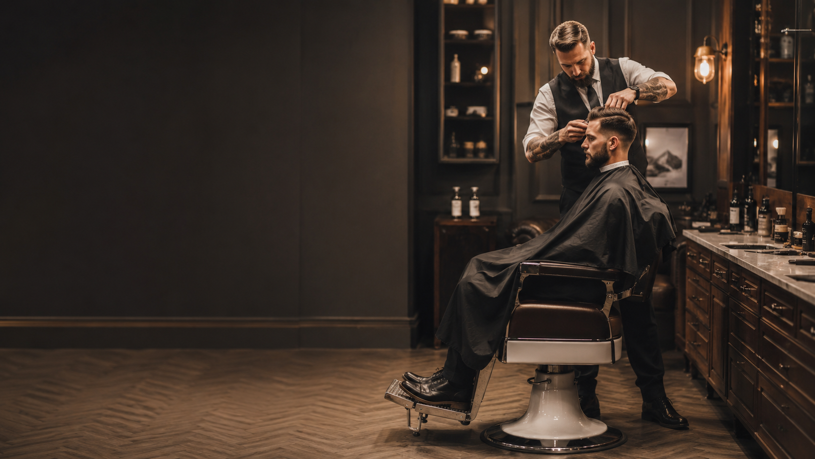 Barbeiro fazendo corte masculino na BA Barbershop, Piraquara/PR